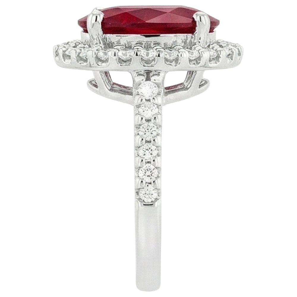 Solitaire With Accent 7 Ct. Ruby And Natural Earth Mined Diamond ( Not Lab Grown )s Ring White Gold 14K