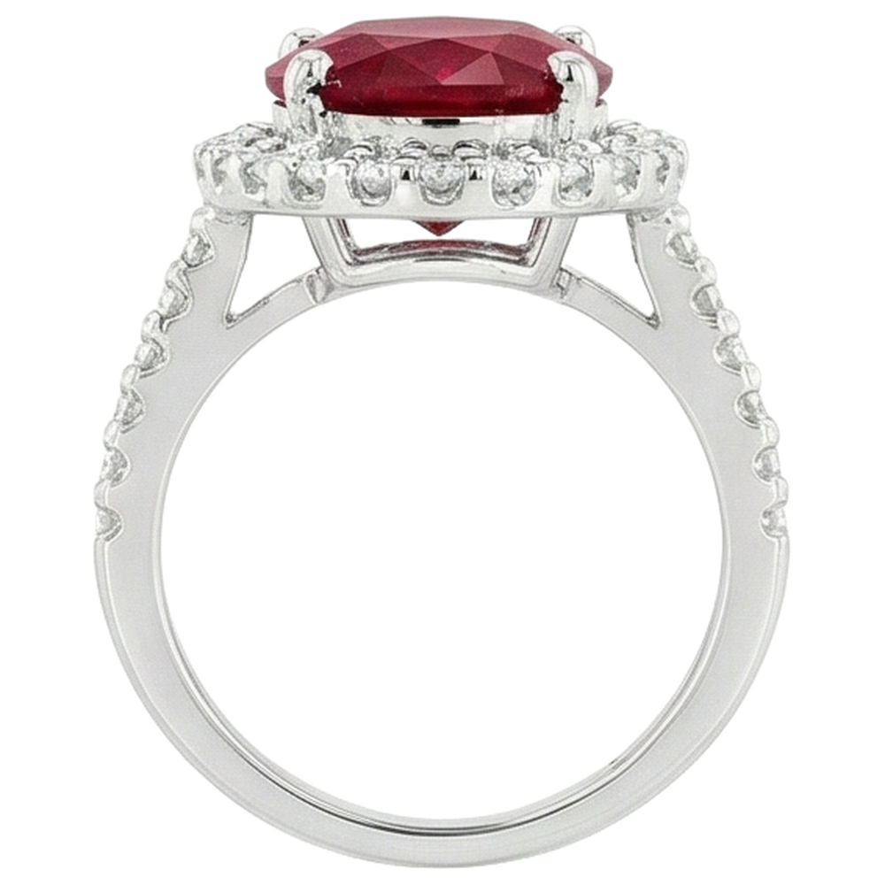 Solitaire With Accent 7 Ct. Ruby And Natural Earth Mined Diamond ( Not Lab Grown )s Ring White Gold 14K