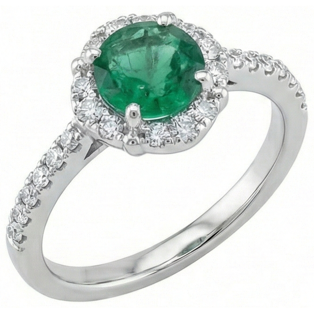 natural round emerald 3.40ct ring side angle