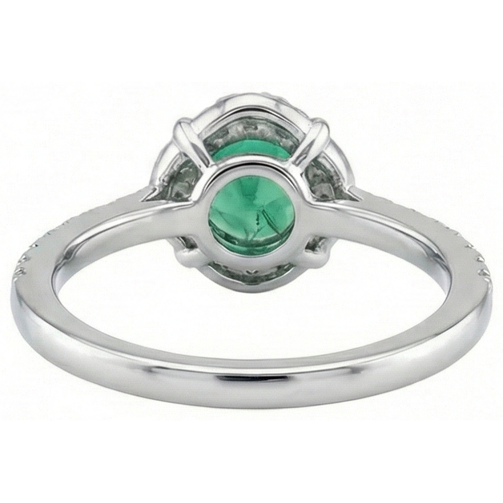 natural round emerald 3.40ct ring on white background