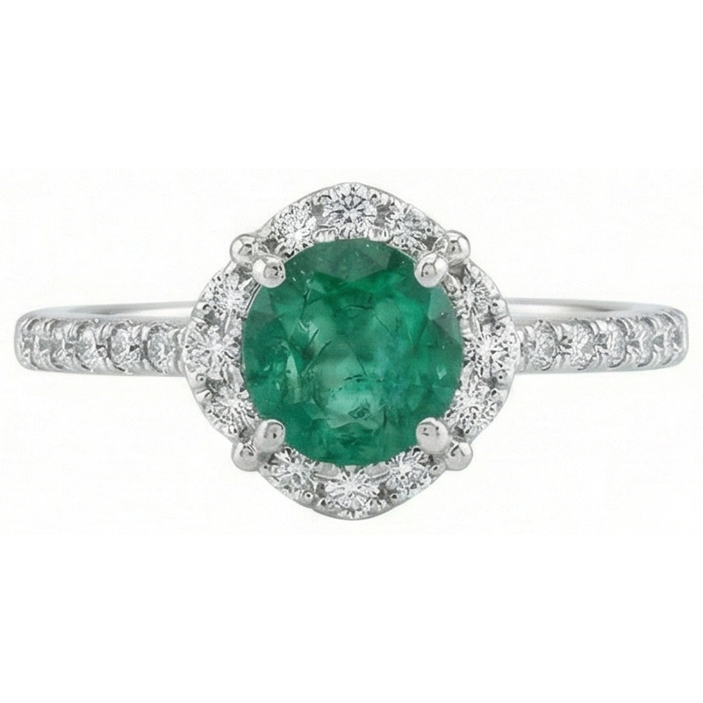 natural round emerald 3.40ct ring close up detail