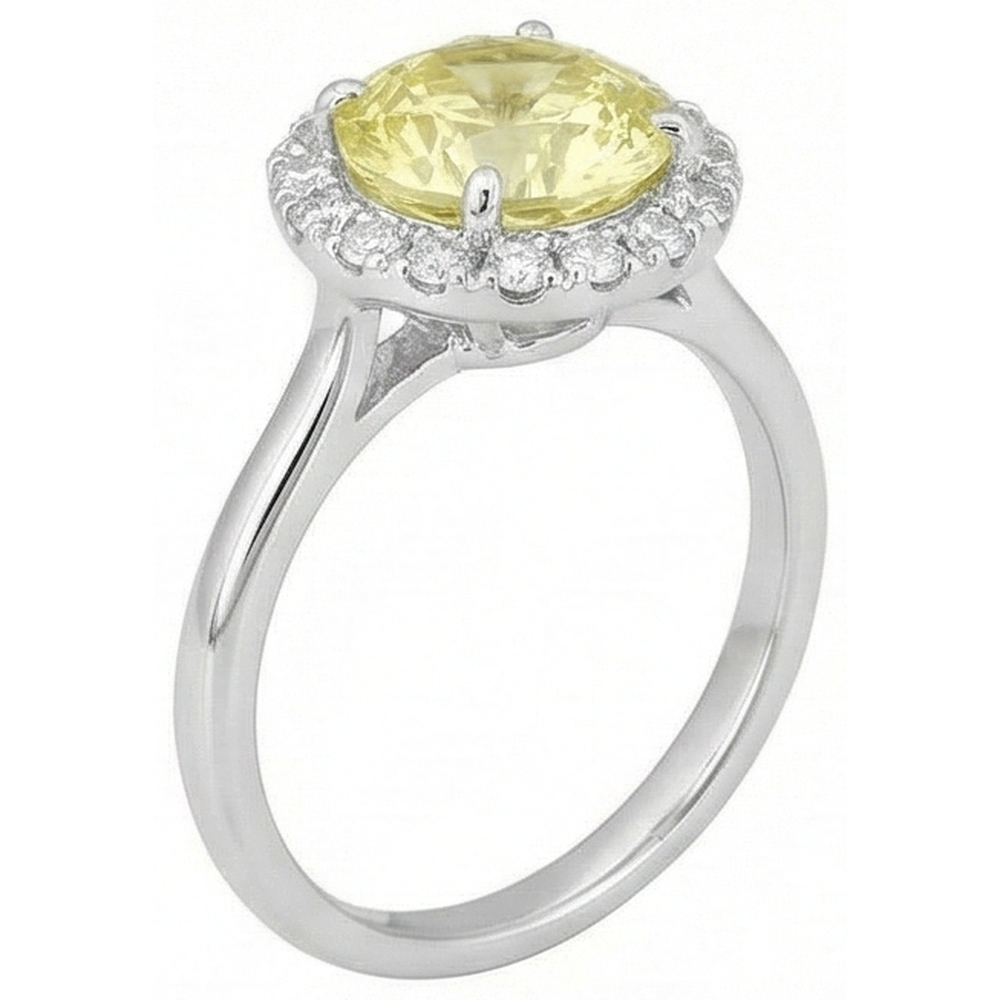 Solitaire With Accents 4 Carats Yellow Sapphire Ring White Gold 14K