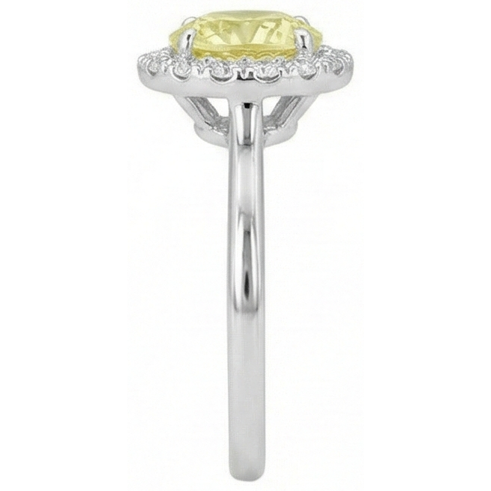 Solitaire With Accents 4 Carats Yellow Sapphire Ring White Gold 14K