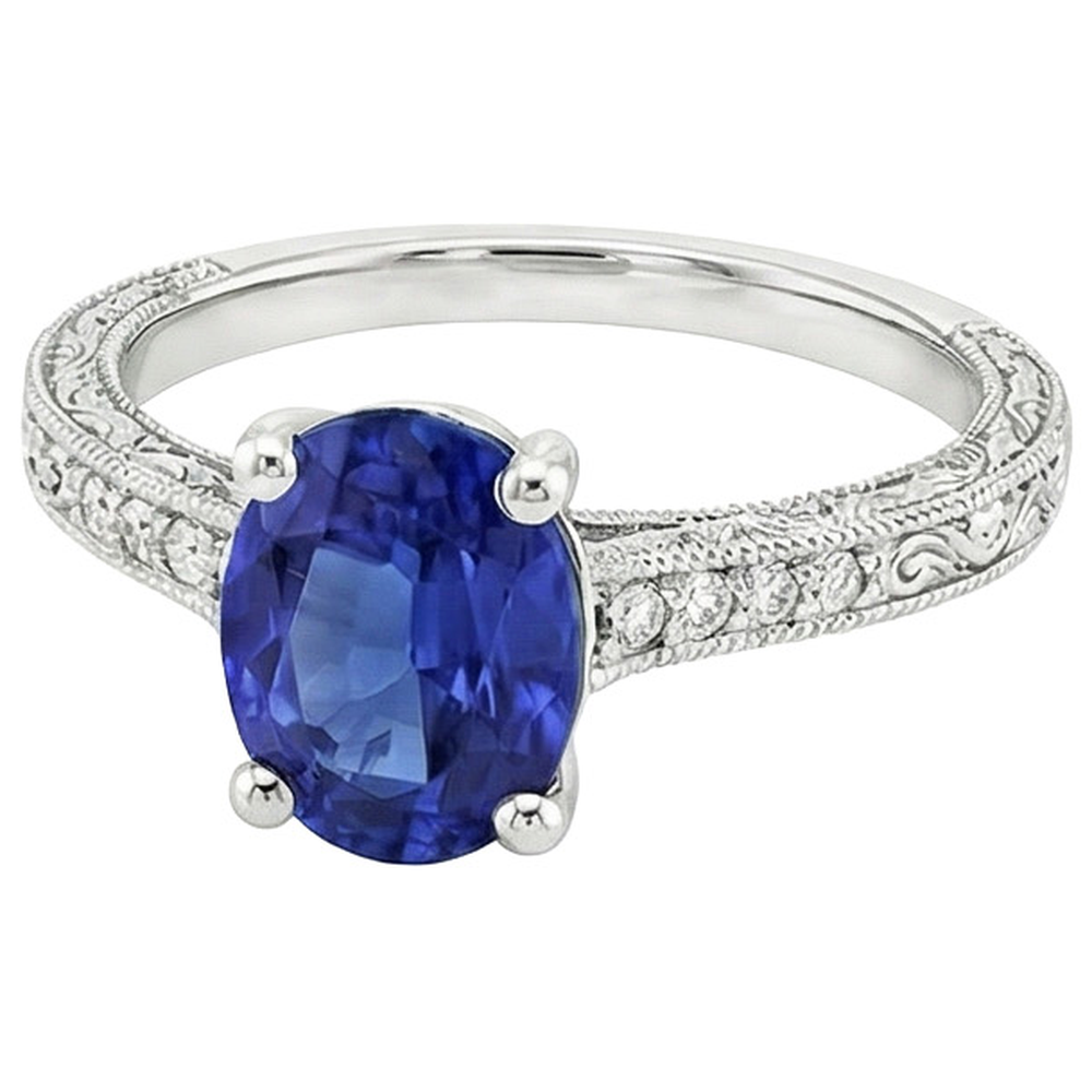 natural round sapphire 3ct ring top view