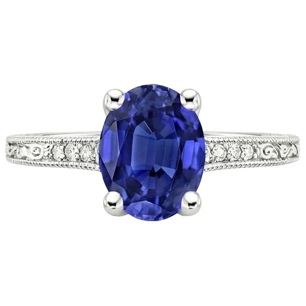 natural round sapphire 3ct ring on white background