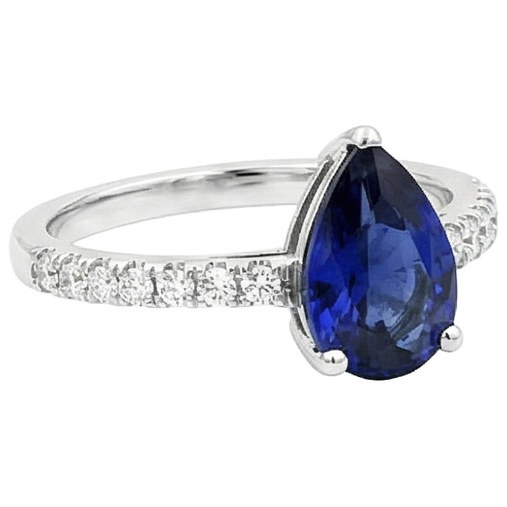 Solitaire With Accents Natural Earth Mined Diamond ( Not Lab Grown ) Ring Sri Lankan Sapphire 2.50 Carats