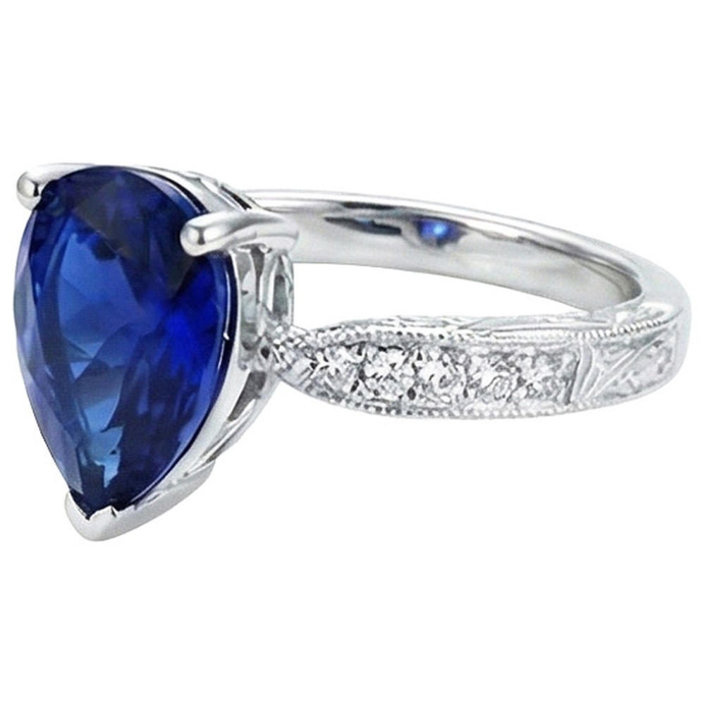 natural round sapphire 3.50ct ring top view