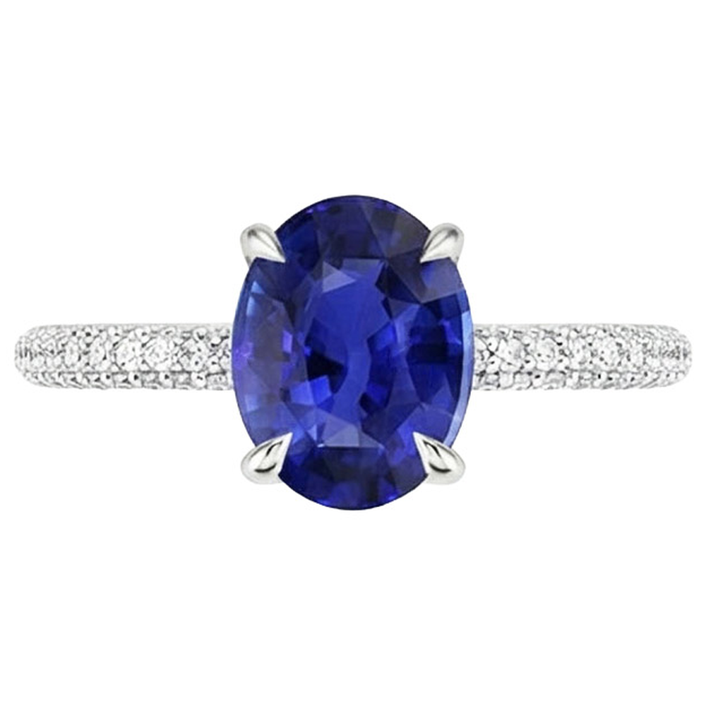 natural round sapphire 5.25ct ring profile view