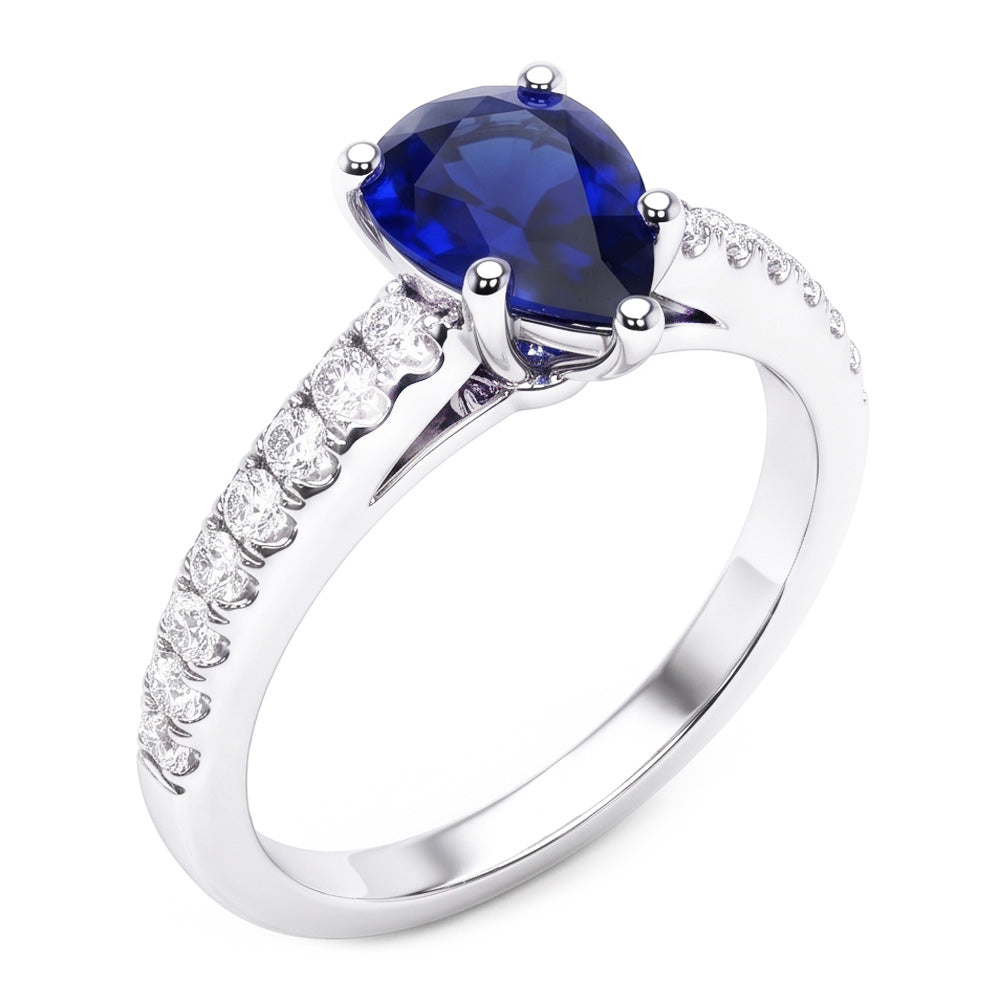 Solitaire With Accents Ring Teardrop Style Blue Sapphire 2.50 Carats