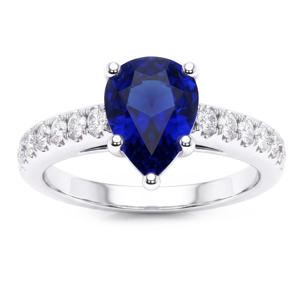 Solitaire With Accents Ring Teardrop Style Blue Sapphire 2.50 Carats