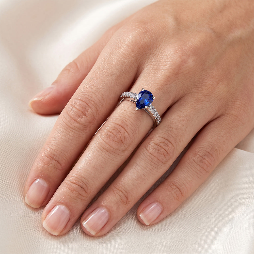 Solitaire With Accents Ring Teardrop Style Blue Sapphire 2.50 Carats