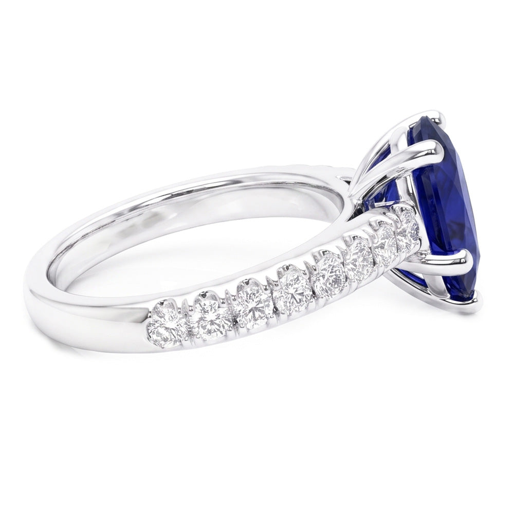Solitaire With Accents Ring Teardrop Style Blue Sapphire 2.50 Carats