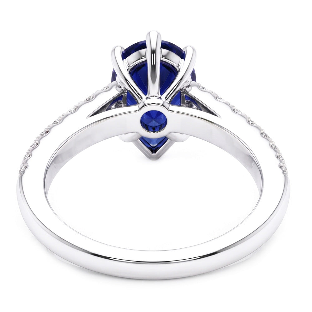 Solitaire With Accents Ring Teardrop Style Blue Sapphire 2.50 Carats
