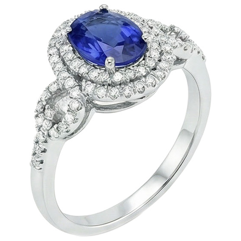 Solitaire With Accents Sapphire Natural Earth Mined Diamond ( Not Lab Grown )  Ring 3.25 Carats WG 14K