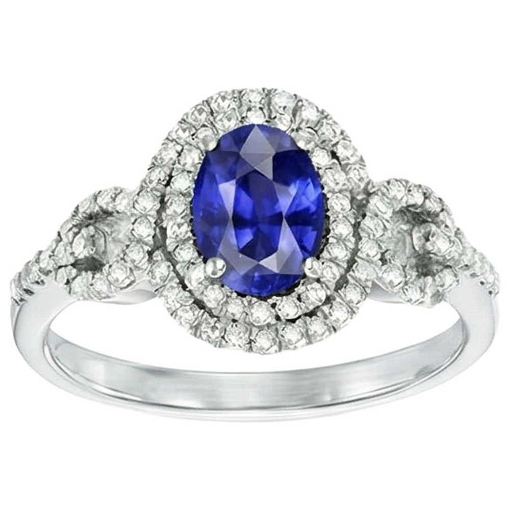 Solitaire With Accents Sapphire Natural Earth Mined Diamond ( Not Lab Grown )  Ring 3.25 Carats WG 14K