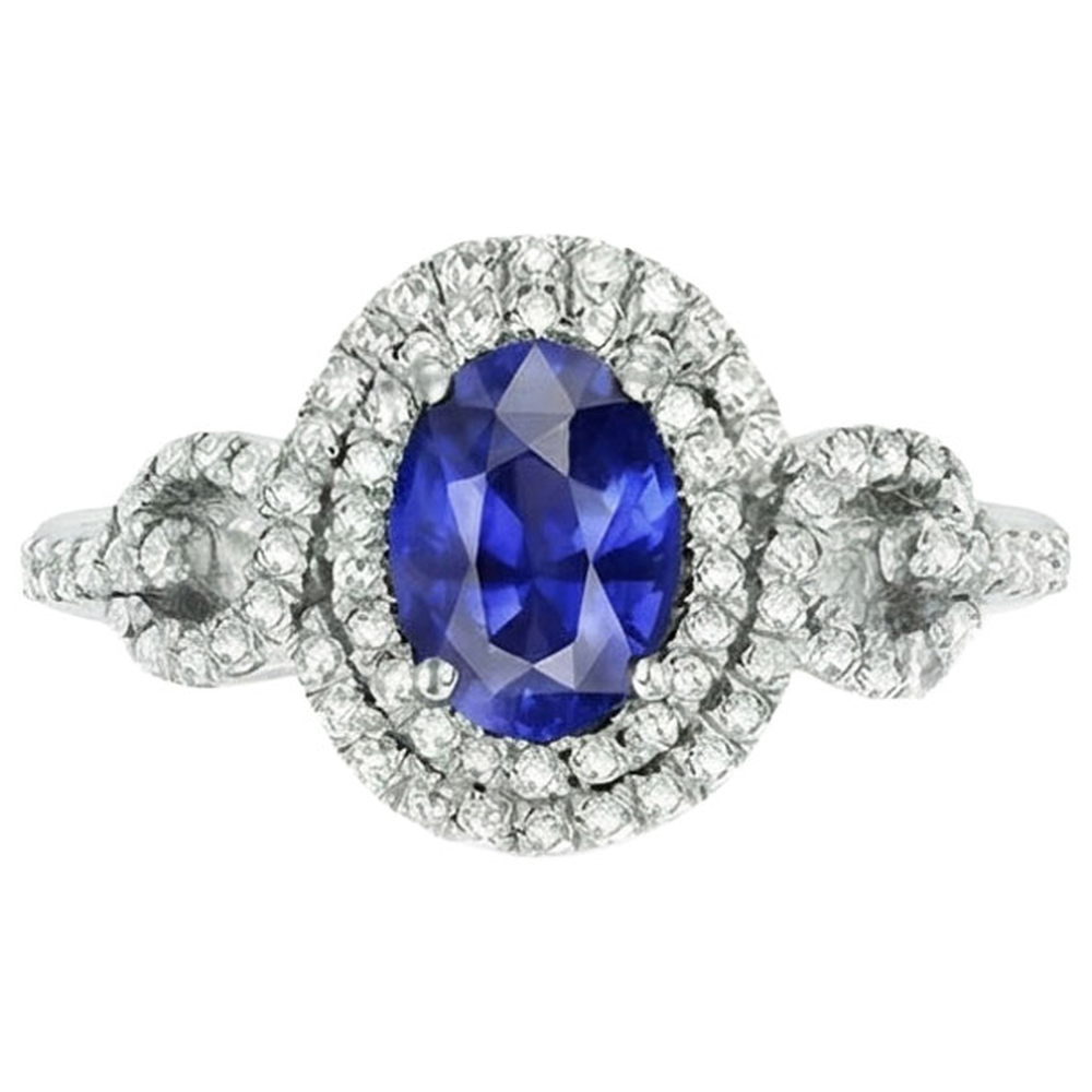 Solitaire With Accents Sapphire Natural Earth Mined Diamond ( Not Lab Grown )  Ring 3.25 Carats WG 14K