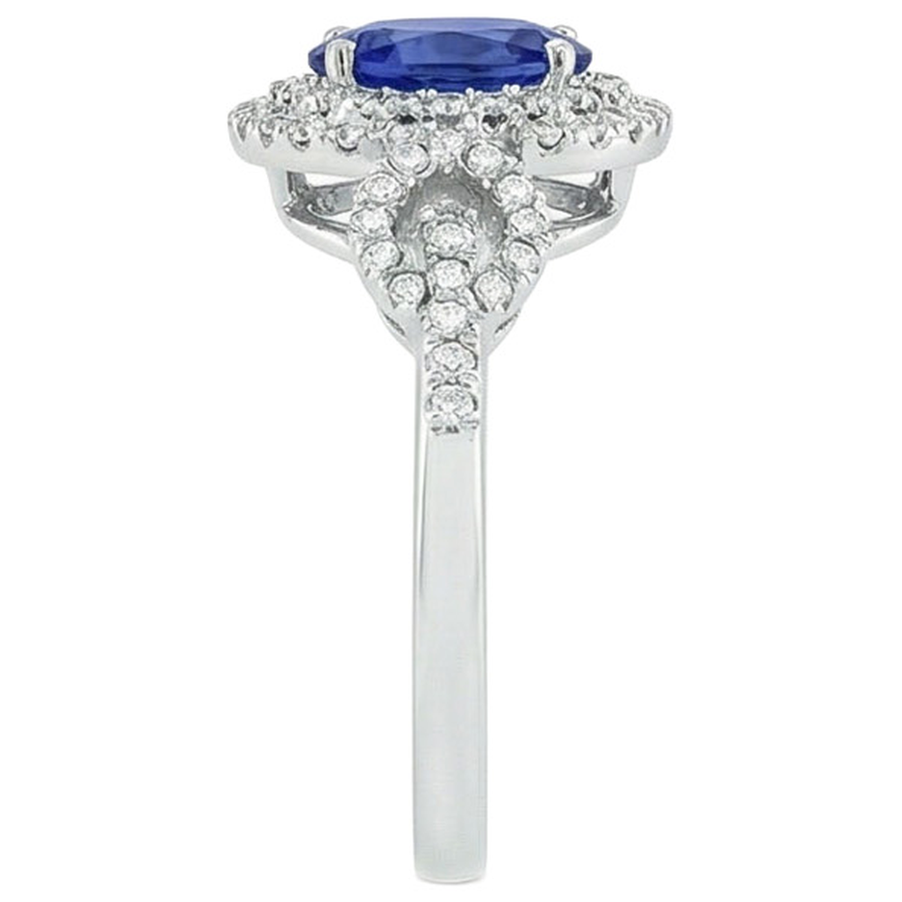 Solitaire With Accents Sapphire Natural Earth Mined Diamond ( Not Lab Grown )  Ring 3.25 Carats WG 14K