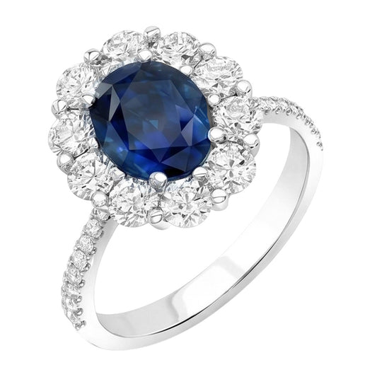 Solitaire With Accents Sri Lanka Sapphire Natural Earth Mined Diamond ( Not Lab Grown ) s 4.75 Ct. Ring WG 14K
