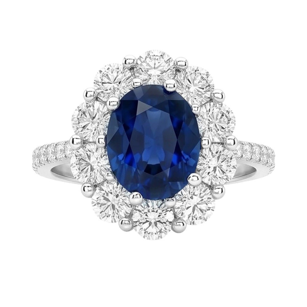 Solitaire With Accents Sri Lanka Sapphire Natural Earth Mined Diamond ( Not Lab Grown ) s 4.75 Ct. Ring WG 14K
