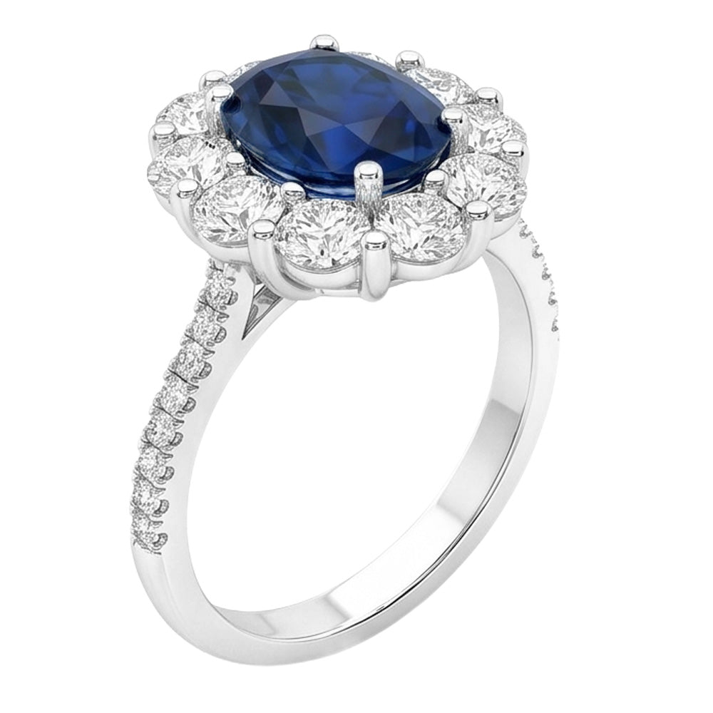 Solitaire With Accents Sri Lanka Sapphire Natural Earth Mined Diamond ( Not Lab Grown ) s 4.75 Ct. Ring WG 14K