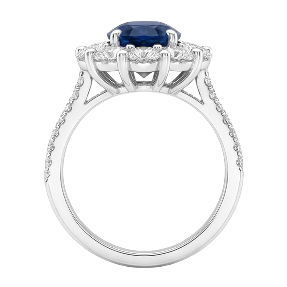 Solitaire With Accents Sri Lanka Sapphire Natural Earth Mined Diamond ( Not Lab Grown ) s 4.75 Ct. Ring WG 14K