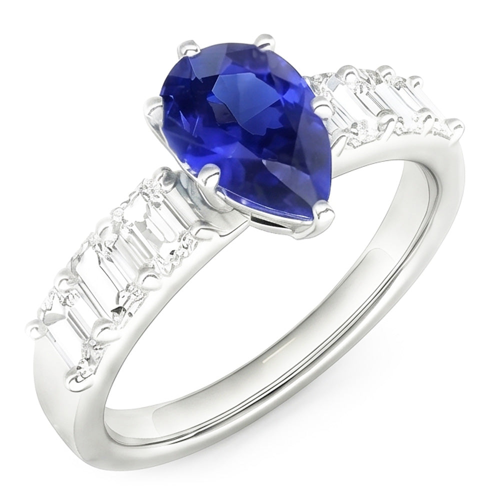 Solitaire With Emerald Natural Earth Mined Diamond ( Not Lab Grown ) Accents Ring Blue Sapphire 2.50 Carats