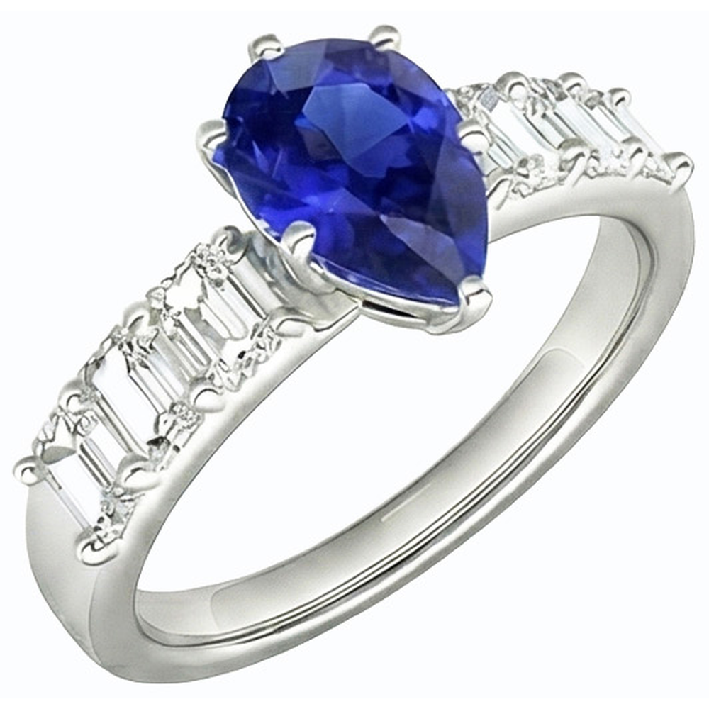 Solitaire With Emerald Natural Earth Mined Diamond ( Not Lab Grown ) Accents Ring Blue Sapphire 2.50 Carats