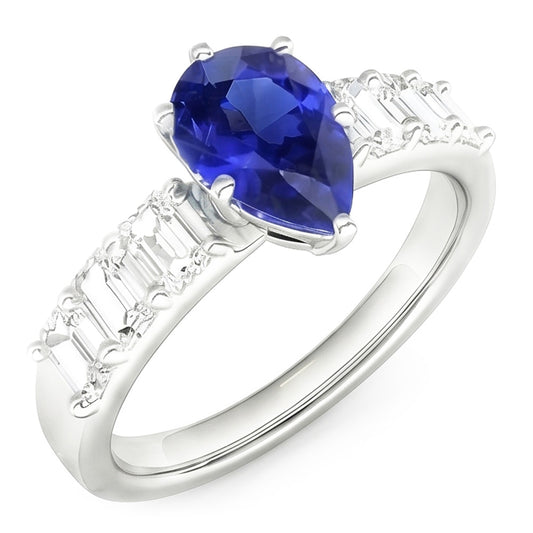 Solitaire With Emerald Natural Earth Mined Diamond ( Not Lab Grown ) Accents Ring Blue Sapphire 2.50 Carats