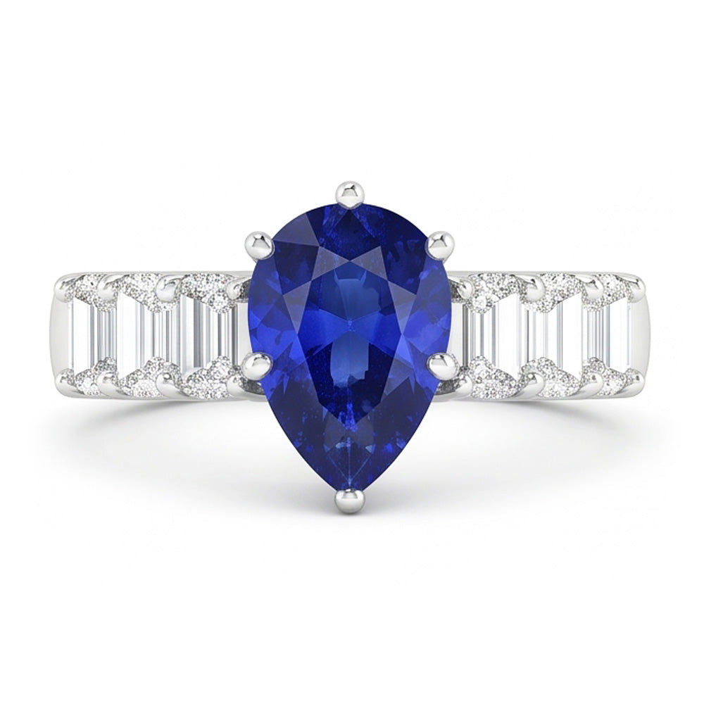 Solitaire With Emerald Natural Earth Mined Diamond ( Not Lab Grown ) Accents Ring Blue Sapphire 2.50 Carats