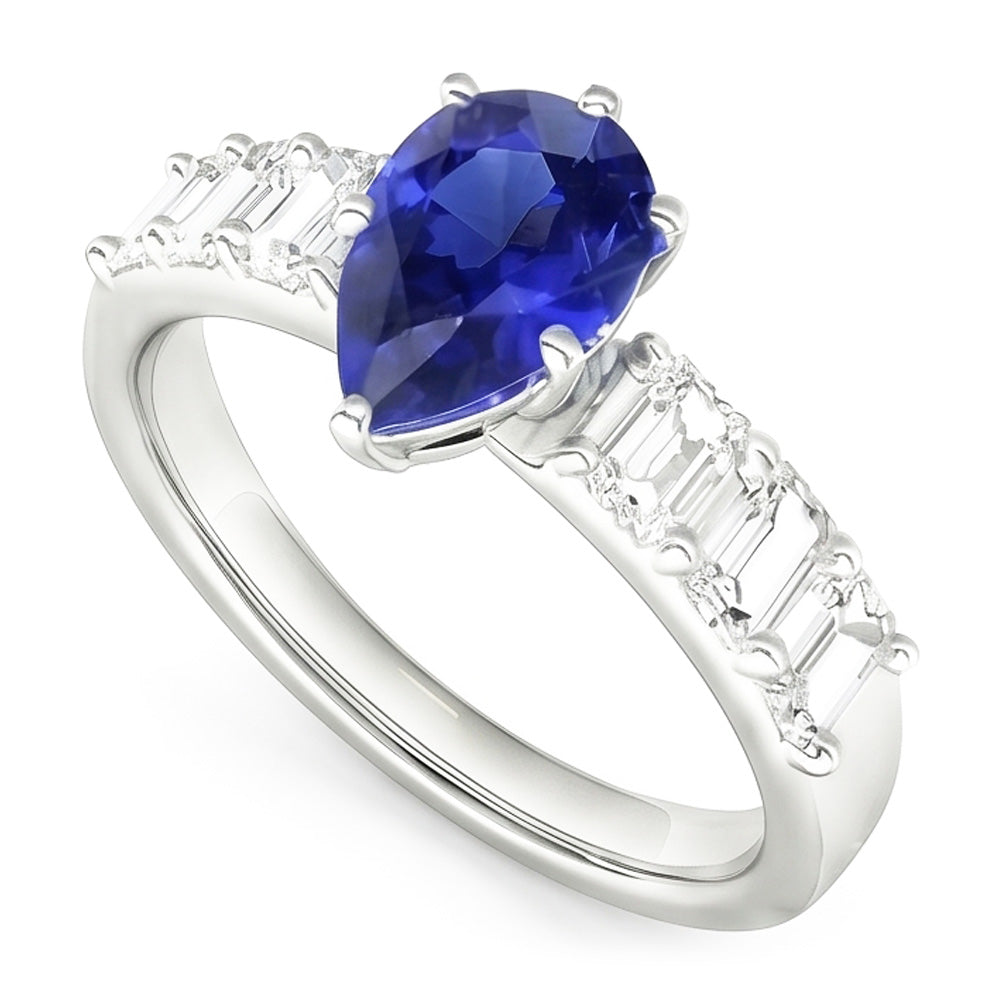 Solitaire With Emerald Natural Earth Mined Diamond ( Not Lab Grown ) Accents Ring Blue Sapphire 2.50 Carats