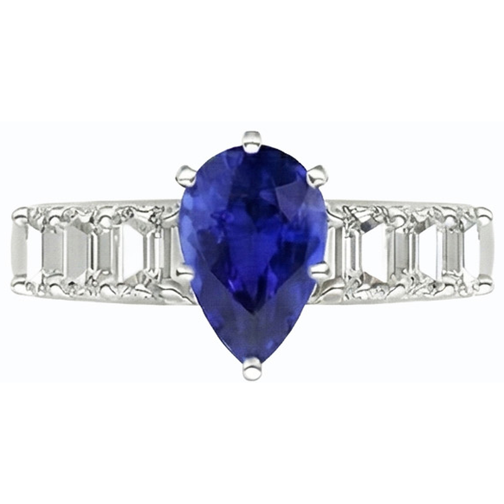 Solitaire With Emerald Natural Earth Mined Diamond ( Not Lab Grown ) Accents Ring Blue Sapphire 2.50 Carats