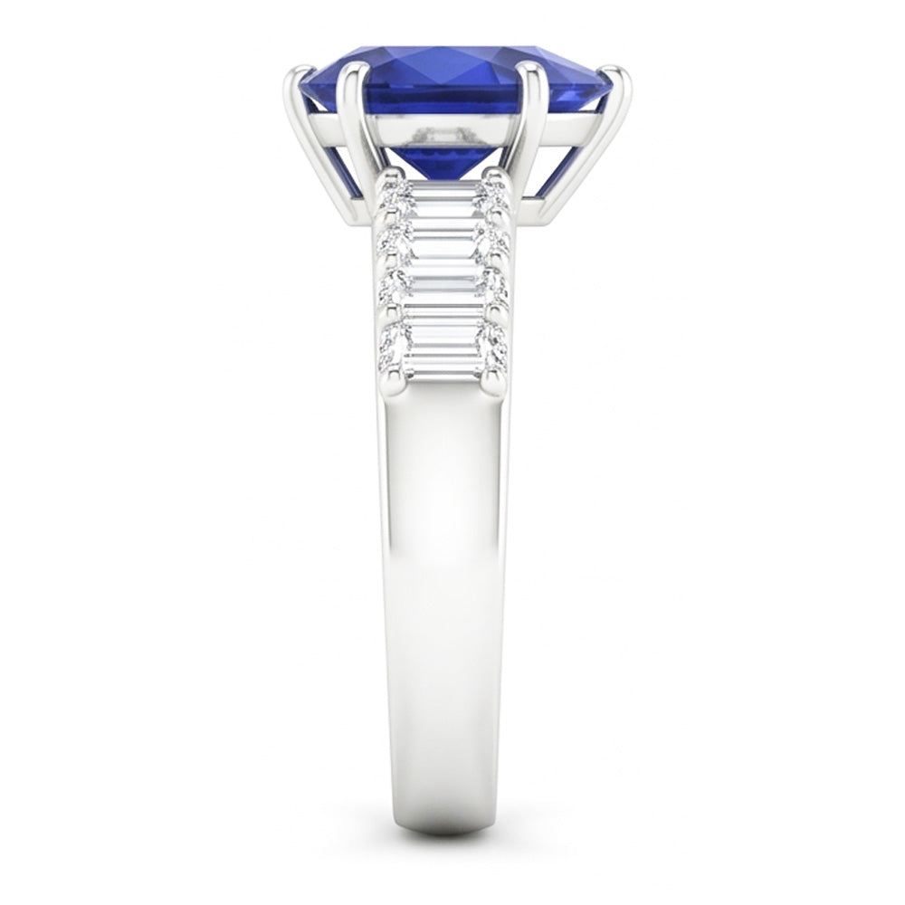 Solitaire With Emerald Natural Earth Mined Diamond ( Not Lab Grown ) Accents Ring Blue Sapphire 2.50 Carats