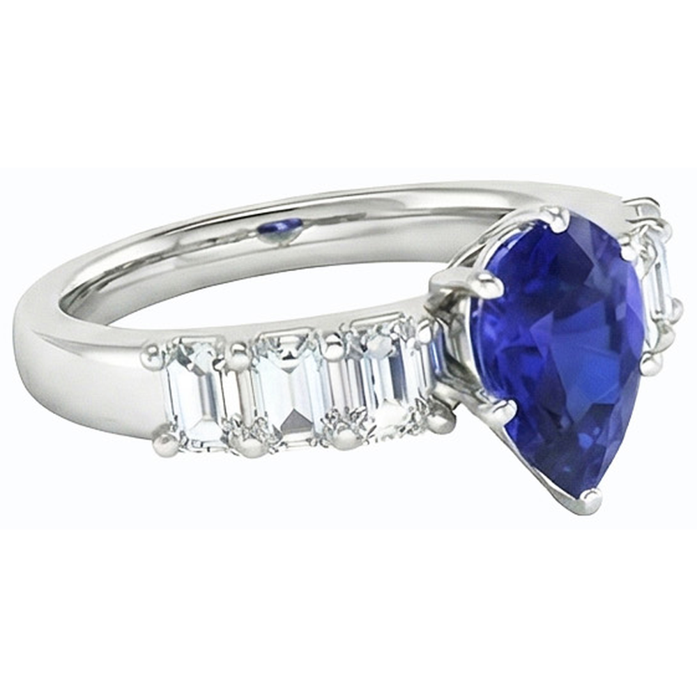 Solitaire With Emerald Natural Earth Mined Diamond ( Not Lab Grown ) Accents Ring Blue Sapphire 2.50 Carats