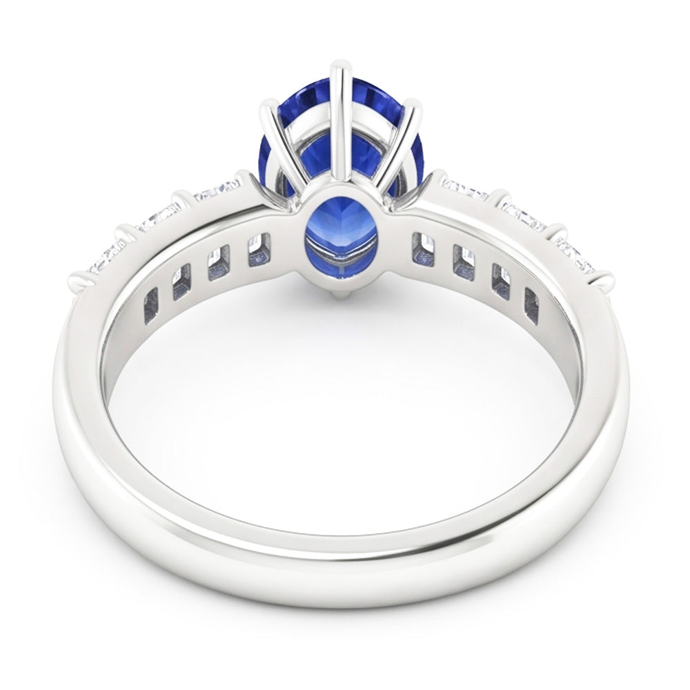 Solitaire With Emerald Natural Earth Mined Diamond ( Not Lab Grown ) Accents Ring Blue Sapphire 2.50 Carats