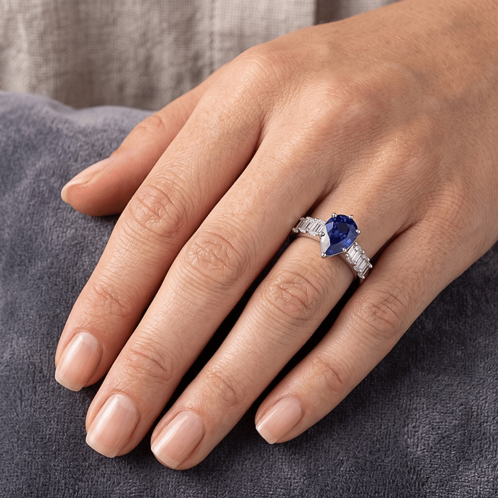 Solitaire With Emerald Natural Earth Mined Diamond ( Not Lab Grown ) Accents Ring Blue Sapphire 2.50 Carats