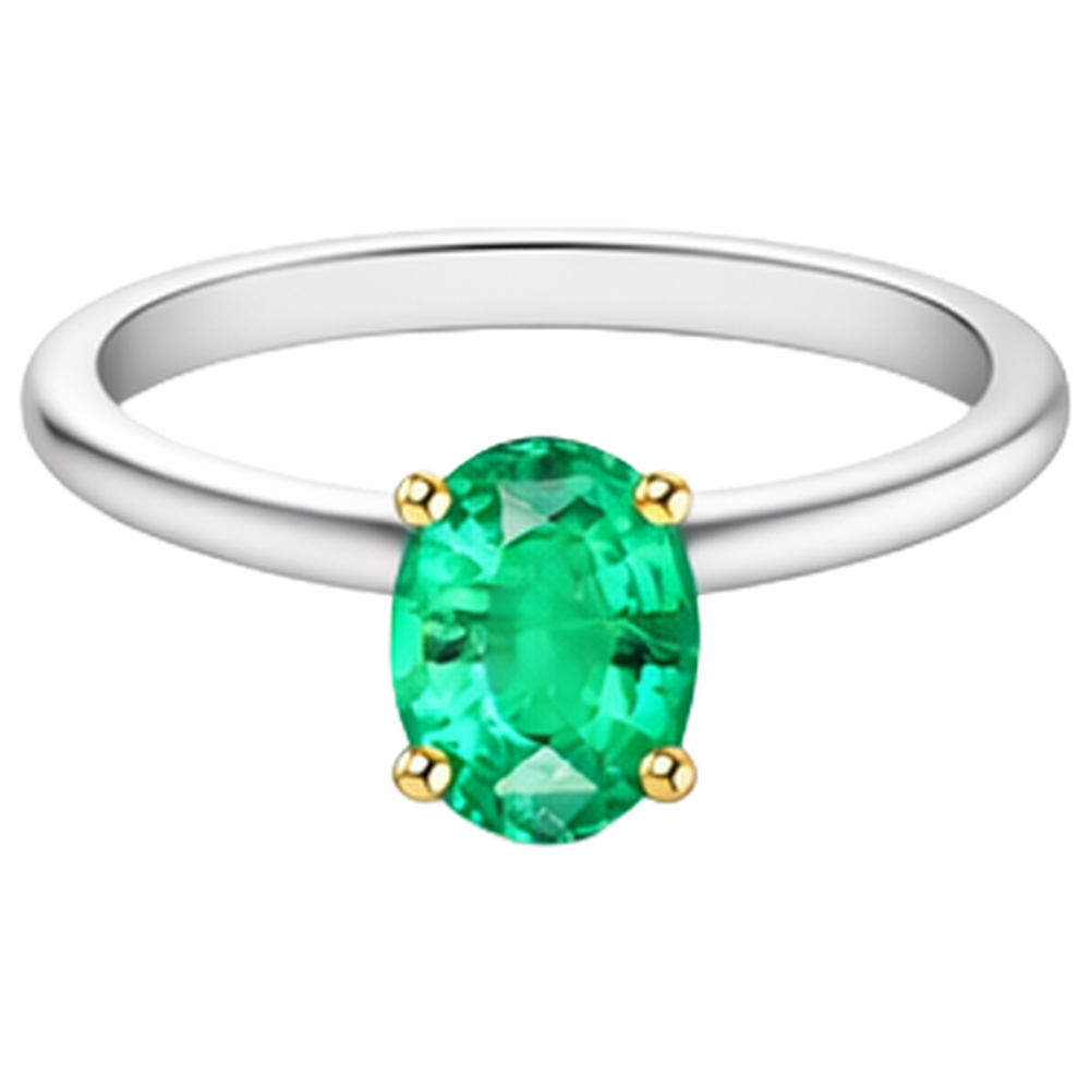 Authentic Emerald Gemstone Ring 3.50 ct 14K Two Tone Gold – angle view