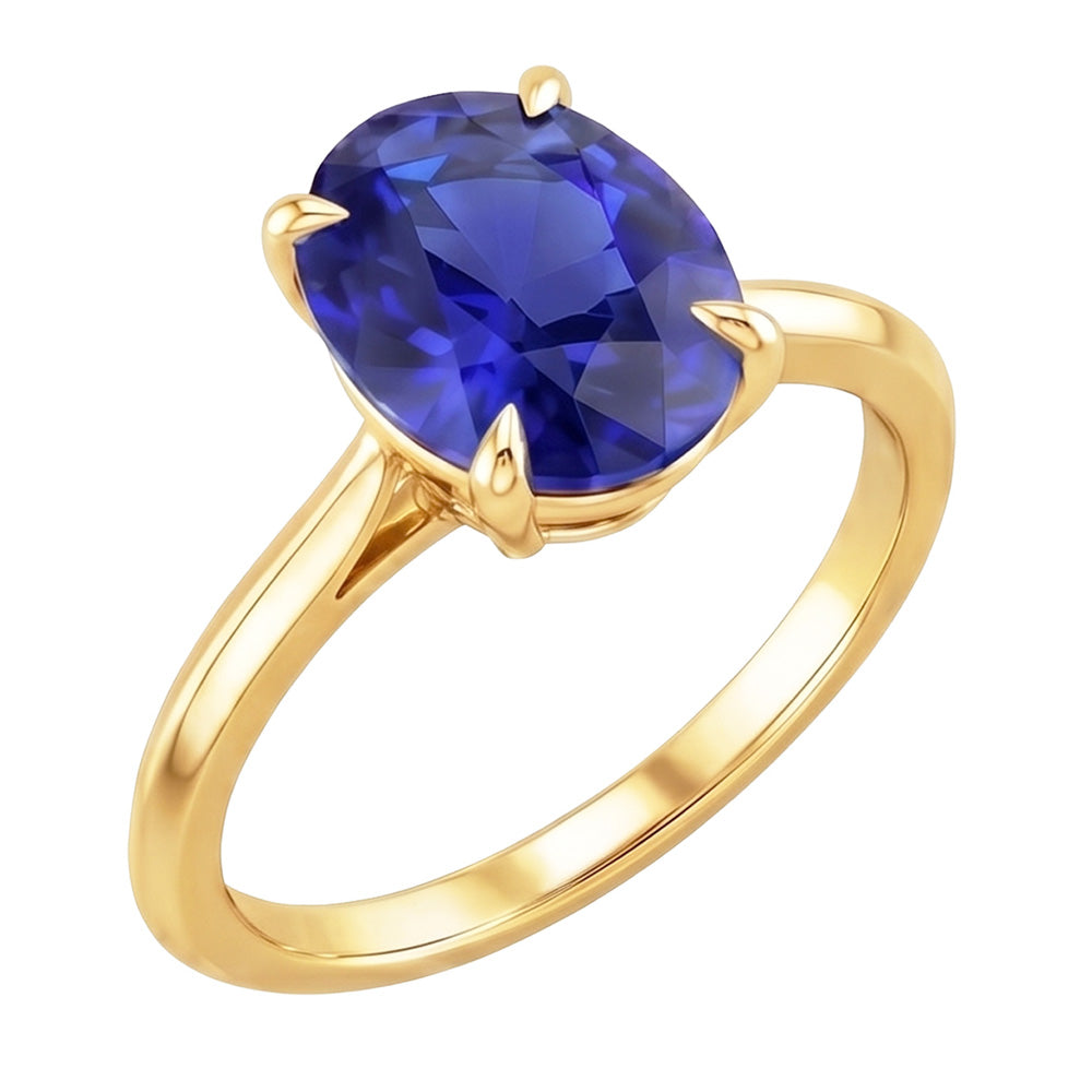 Solitaire Yellow Gold Wedding Ring Sri Lankan Sapphire 2.50 Carats