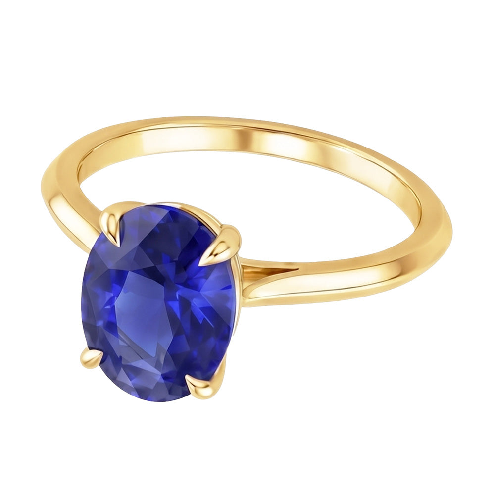Solitaire Yellow Gold Wedding Ring Sri Lankan Sapphire 2.50 Carats