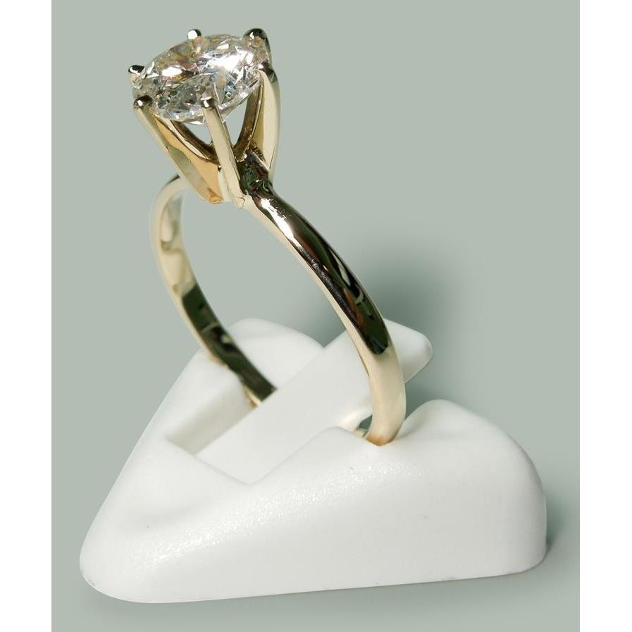 Solitaire 1.50 Carat Round Genuine Diamond Ring Yellow Gold 14K