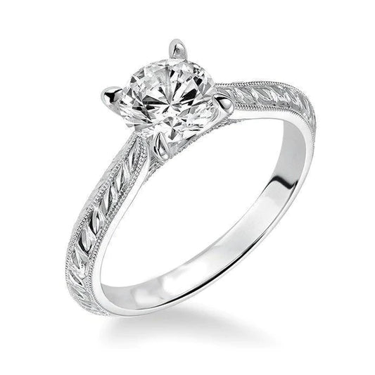Solitaire 1.50 Carats Natural Diamond Milgrain Engagement Ring White Gold 14K