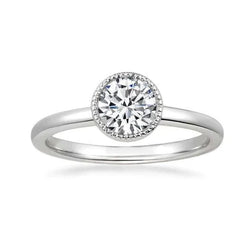 Solitaire 1 Carat Round Natural Diamond Engagement Ring White Gold 14K