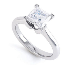 Solitaire 2.25 Carat Real Princess Cut Diamond Wedding Ring White Gold