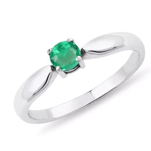 Solitaire 2.50 Ct Round Cut Green Emerald Engagement Ring White Gold 14K