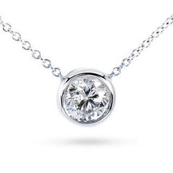 Solitaire 2 Ct Round Bezel Set Real Natural Earth Mined Diamond Pendant White Gold 14K