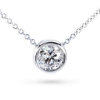 Solitaire 2 Ct Round Bezel Set Real Diamond Pendant White Gold 14K