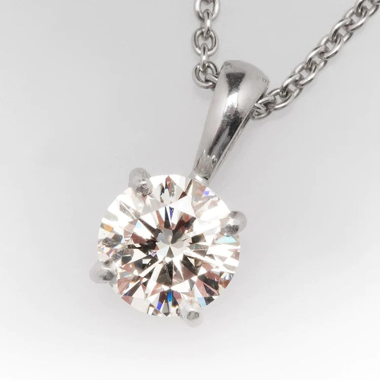 Solitaire 2 Ct Round Genuine Diamond Necklace Pendant Solid White Gold 14K