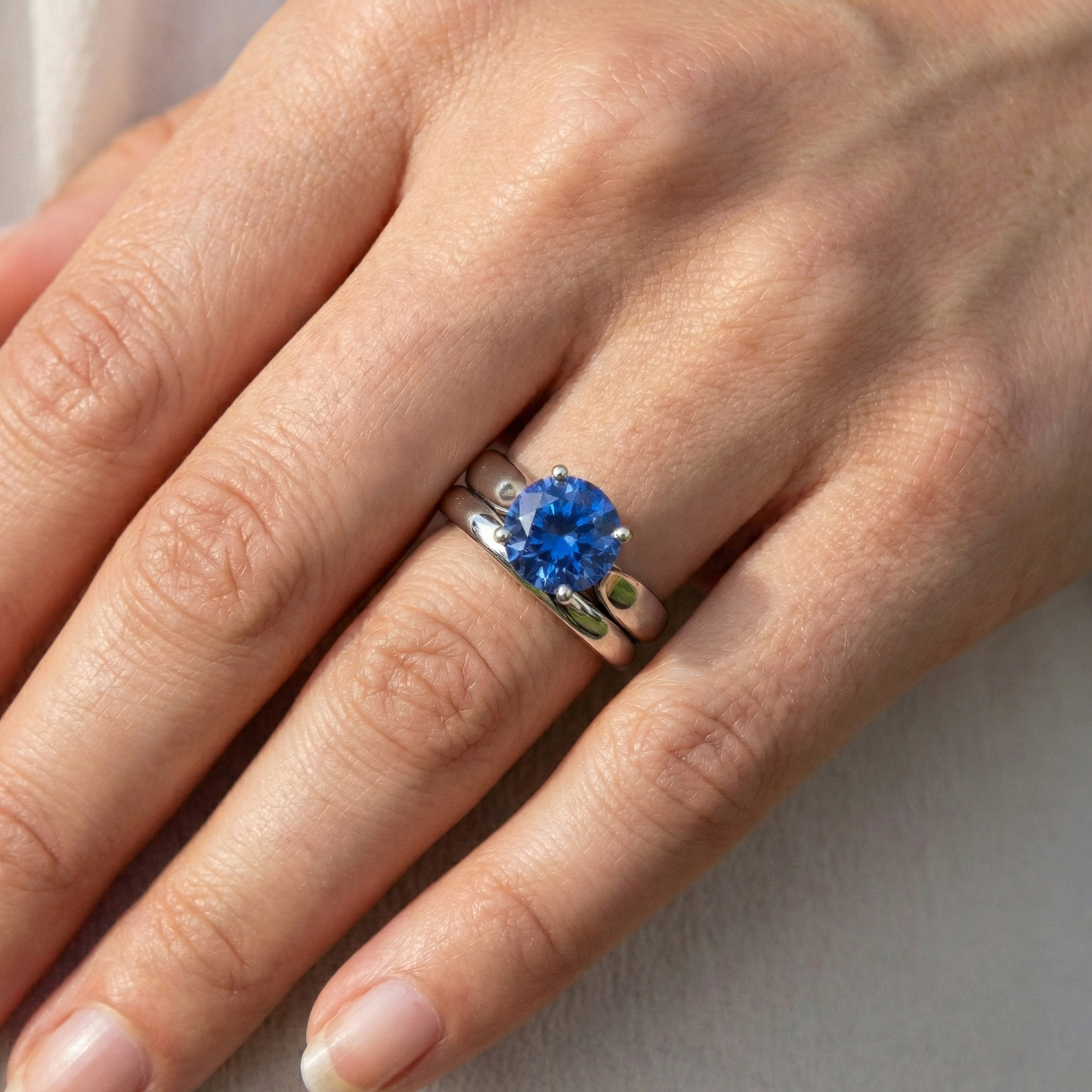 Solitaire 3 Carats Ceylon Sapphire Ring Set 14K New