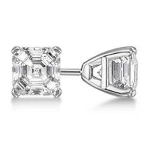 Solitaire Asscher Cut Genuine Diamond Stud Earrings Prong Set 2 Carat WG 14K