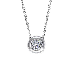 Solitaire Bezel Set Real Diamond Women Necklace Pendant 0.75 Carat WG 14K