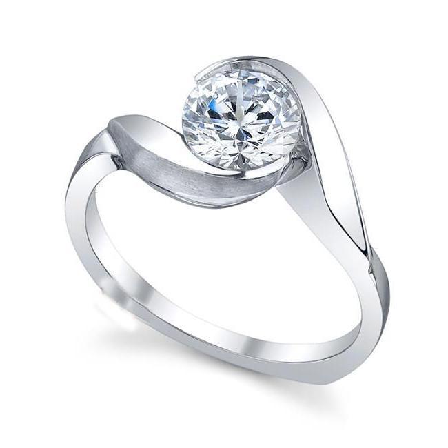 Solitaire Bezel Set Round Cut 2.25 Ct Genuine Diamond Engagement Ring